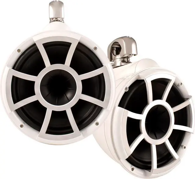 Alt view image 2 of 4 - Wet Sounds REV10W-SMINI 10" White Tower Speakers with Stainless Steel Swivel MINI Clamps & SYN-DX4 800 Watt Amplifier