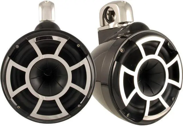 Alt view image 2 of 4 - Wet Sounds Two Pairs of Black REV 10 Fixed Clamp Tower Speakers with Wet Sounds Suitz speaker Covers & SDX2 Amplifier