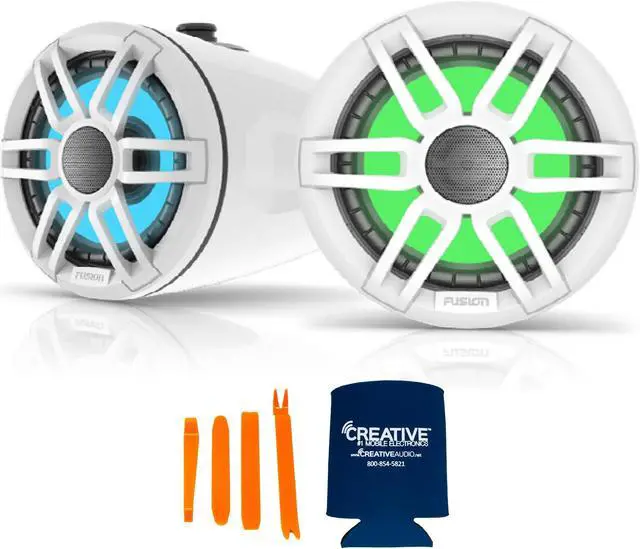 Alt view image 2 of 4 - Fusion XS-FLT652SPW 6.5" White Sport Grill Wake Tower Speakers, RGB LED with Fusion XS-MNTFL Flat Surface Mounts