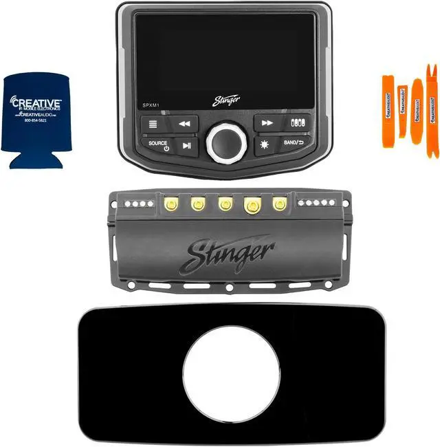 Main image of Stinger SPXM1 Marine/Powersports Media Player with SPXSH440 100 Amp Switch Hub and Black Universal Dash Panel