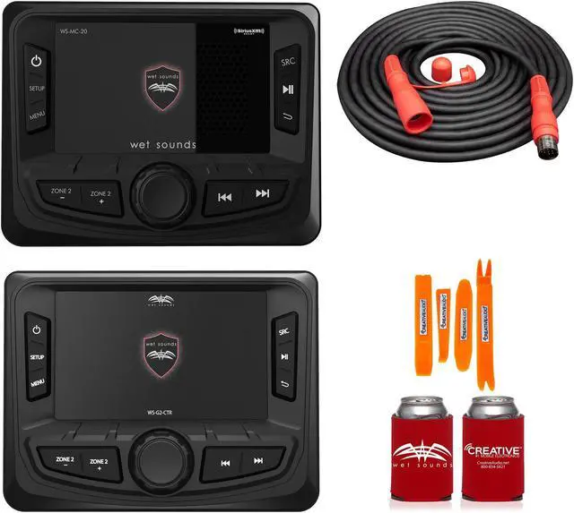 Main image of Wet Sounds WS-MC-20 2-Zone Media Center with WS-G2-CTR Wired Transom Remote w/ Full Color Display for WS-MC-20