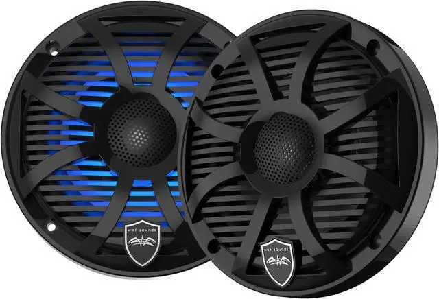 Alt view image 2 of 5 - wet sounds revo 6swb black closed sw grille 6.5 inch marine led coaxial speakers pair