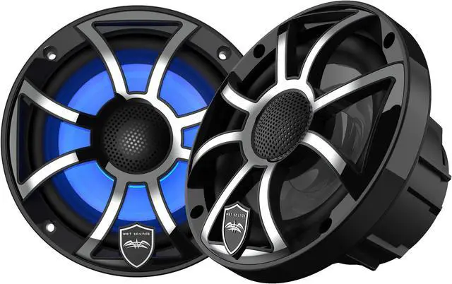 Main image of Wet Sounds REVO 6-XSB-SS Black XS / Stainless Overlay Grill 6.5 Inch Marine LED Coaxial Speakers (pair)