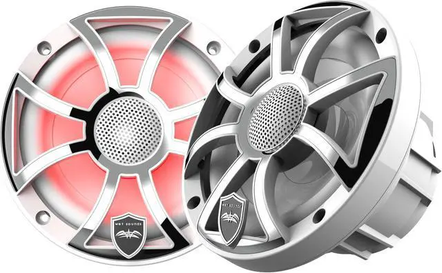 Main image of Wet Sounds REVO 6-XSW-SS White XS / Stainless Overlay Grill 6.5 Inch Marine LED Coaxial Speakers (pair)