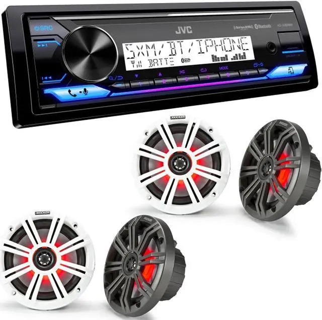 Main image of JVC KD-X38MBS Marine Digital Media Receiver with Bluetooth, USB, SiriusXM Ready, Conformal Coated PCB with 2 Pairs KM654L 6.5" Marine Coax Speakers w/RGB Lighting