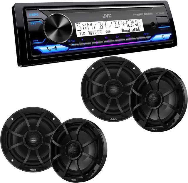 Main image of JVC KD-X38MBS Marine Digital Media Receiver with Bluetooth, USB, SiriusXM Ready, Conformal Coated PCB with 2 Pairs Wet Sounds RECON6-BG 6.5" Marine Coax Speakers