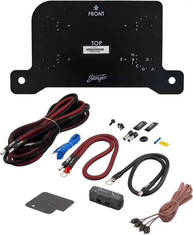 Main image of Stinger JLUAMPBRKTD Drivers Side Under Seat Amplifier Bracket with STXKJW8 Underseat Amplifier 8-Gauge Wiring Kit Compatible with 2018-2022 Wrangler JL & 2020-2022 Gladiator JT