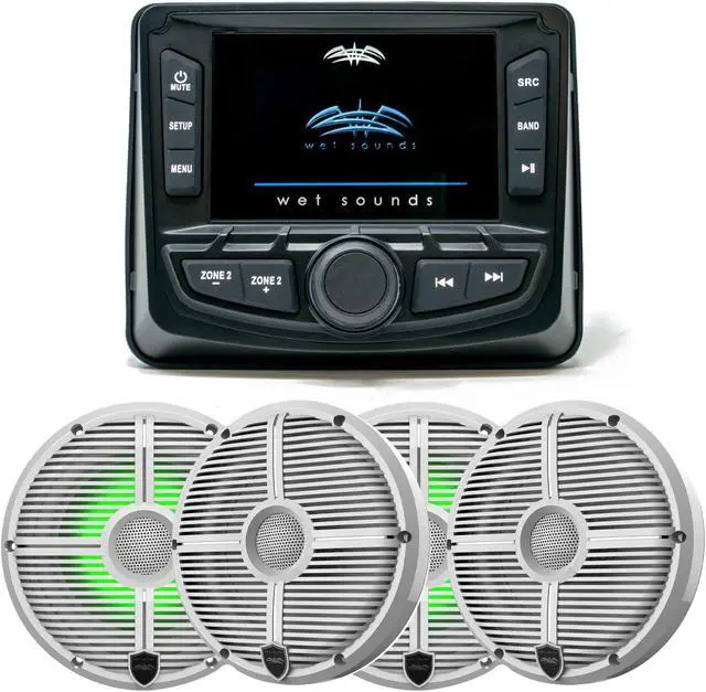 Main image of Wet Sounds WS-MC-2 Marine Radio with 2 Pairs Wet Sounds RECON 6 XW-W RGB LED Recon Series 6.5" 60-Watt RMS Coaxial Speakers With White XW Grilles (Pair)