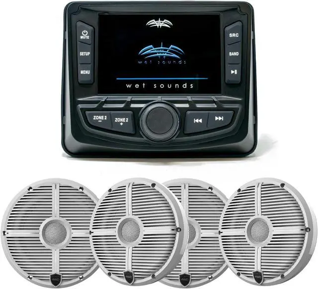 Main image of Wet Sounds WS-MC-2 Marine Radio with 2 Pairs Wet Sounds RECON 6 XW-W Recon Series 6.5" 60-Watt RMS Coaxial Speakers With White XW Grilles (Pair)