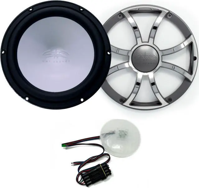Main image of Wet Sounds REVO 10 FA S4-B 10" Black 4-Ohm Subwoofer with REVO 10XS-G-SSGRILL 10" Subwoofer Grill with RGB LED kit