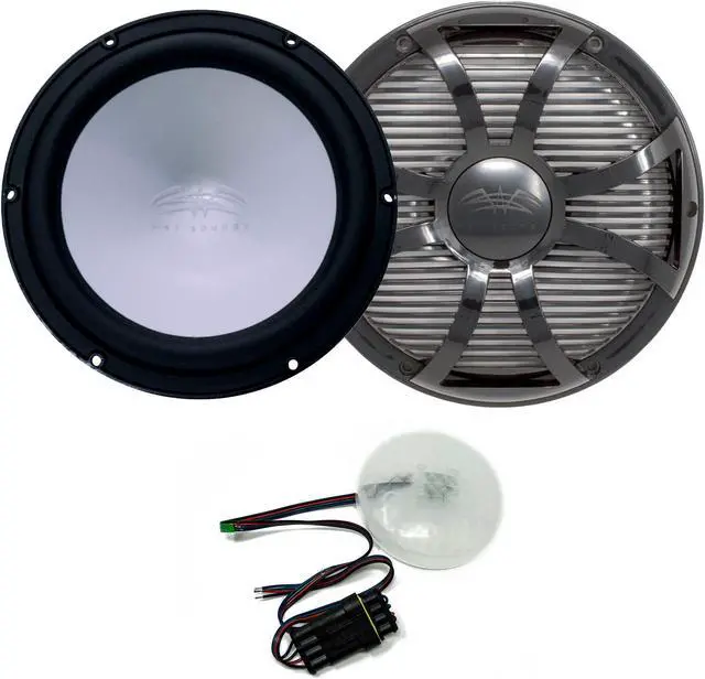 Main image of Wet Sounds REVO 10 FA S4-B BLACK 10" Woofer 4-Ohm, REVO 10SW-BGRILL 10" Subwoofer Grill with RGB LED kit