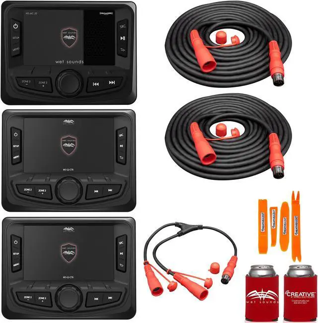 Main image of Wet Sounds WS-MC-20 2-Zone Media Center with (2) WS-G2-CTR Wired Transom Remote w/ Full Color Display for WS-MC-20