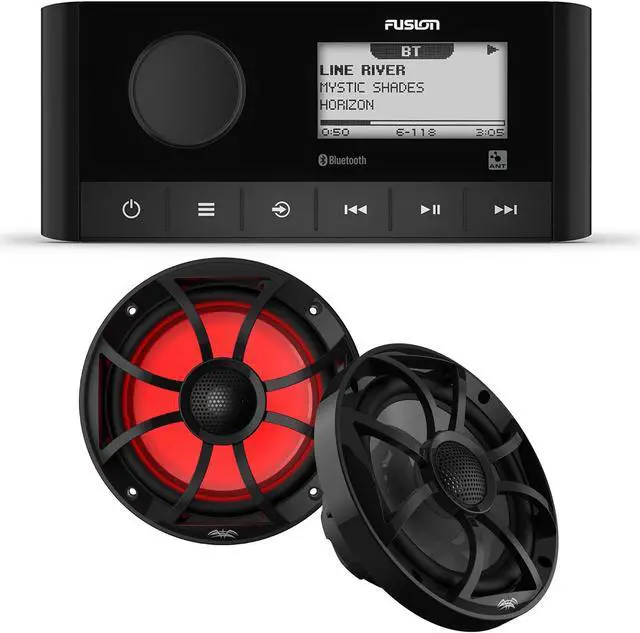 Main image of Fusion MS-RA60 Marine Stereo With 1 Pair of Wet Sounds RECON6-BG-RGB 6.5" Black Grill Marine Speakers with RGB Lighting