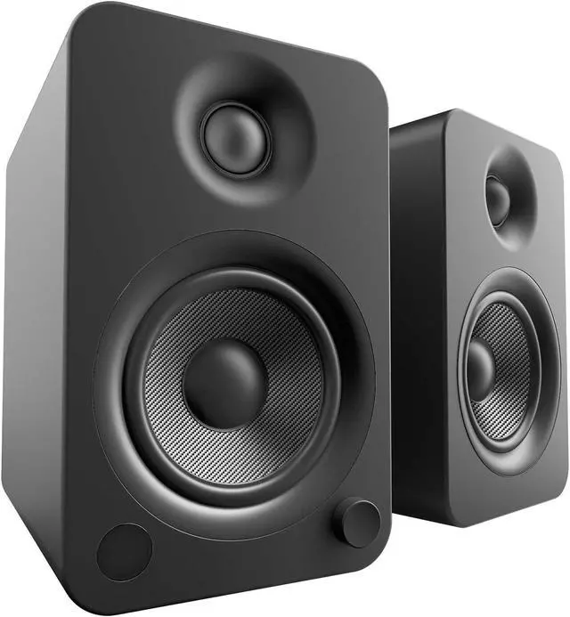 Alt view image 3 of 4 - Kanto YU4MB YU4 Black Speakers, Pair, SUB8MB 8" 250W Subwoofer, Black, and SP26PL Pair of 26" Speaker Stands, Black