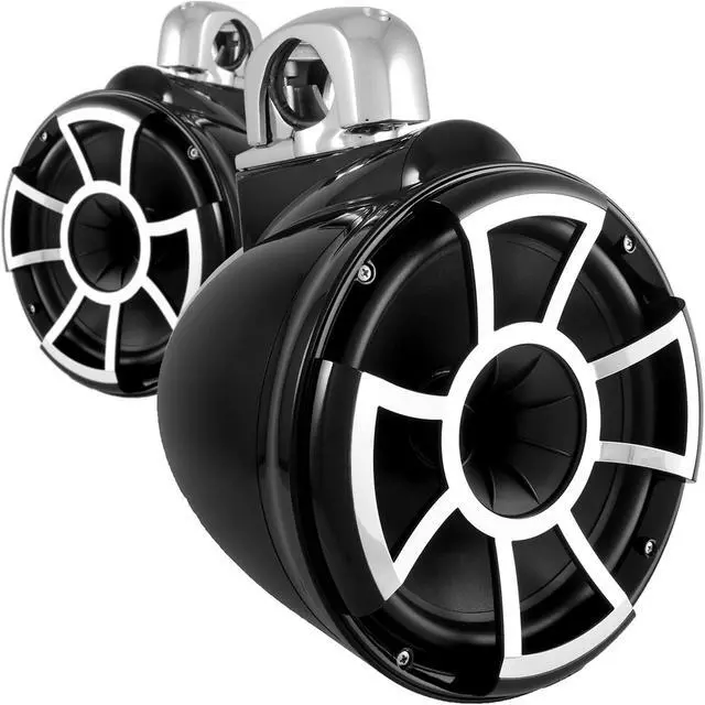Alt view image 2 of 4 - Wet Sounds REV10B-FC 10" Black Tower Speakers with Stainless Steel Fixed Clamps & SYN-DX2.3 1200 Watt Amplifier