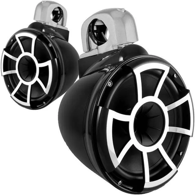 Alt view image 2 of 4 - Wet Sounds REV10B-FC-SA 10" Black Tower Speakers with Silver Aluminum Fixed Clamps & SYN-DX4 800 Watt Amplifier