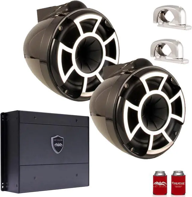 Main image of Wet Sounds REV8B-SC 8" Black Tower Speakers with Stainless Steel Swivel Clamps & SYN-DX2 750 Watt Amplifier