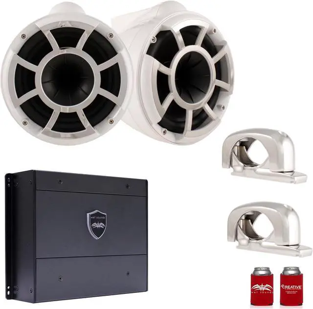 Main image of Wet Sounds REV8W-SC 8" White Tower Speakers with Stainless Steel Swivel Clamps & SYN-DX2 750 Watt Amplifier