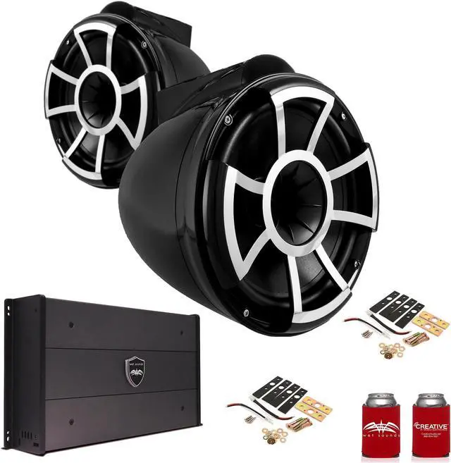 Main image of Wet Sounds REV10B-X 10" Black Tower Speakers with X-Mounts & SYN-DX2.3 1200 Watt Amplifier