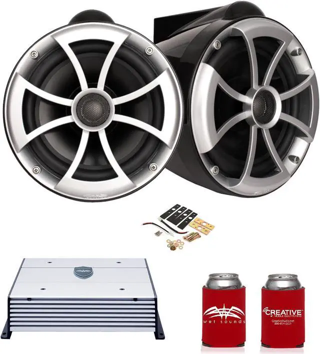 Main image of Wet Sounds ICON8B-X 8" Black Tower Speakers with X-Mounts & HTX2 600 Watt Amplifier