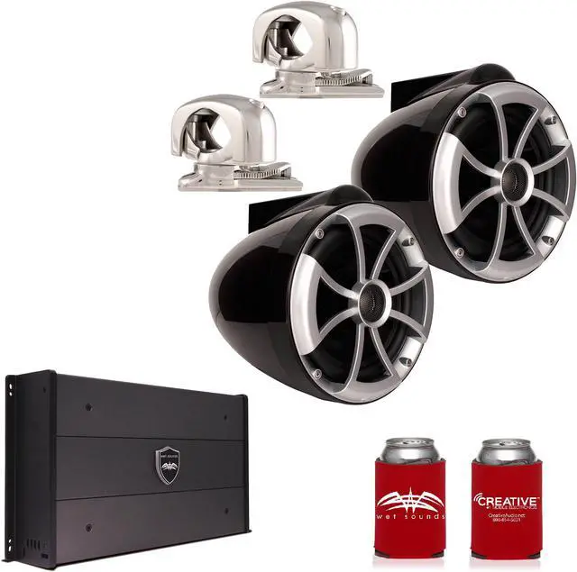 Main image of Wet Sounds ICON8B-SMINI 8" Black Tower Speakers with Stainless Steel MINI Swivel Clamps & SYN-DX2.3 1200 Watt Amplifier