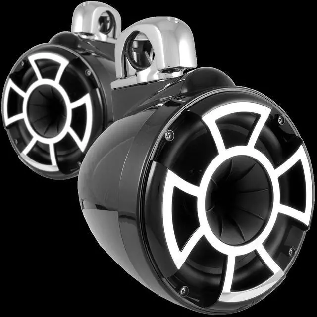 Alt view image 2 of 7 - Wet Sounds REV8W-FC 8" White Tower Speakers with Stainless Steel Fixed Clamps & SYN-DX2.3 1200 Watt Amplifier