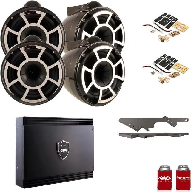 Main image of Wet Sounds For Malibu G3: Two Pair of REV10B-X 10" Black X-Mount Tower Speakers with G3 Adapters & SDX2 Amplifier