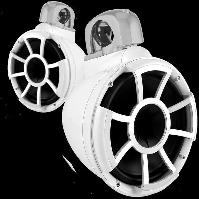 Alt view image 2 of 4 - Wet Sounds REV10W-FC-SA 10" White Tower Speakers with Silver Aluminum Fixed Clamps & SDX2 1250 Watt Amplifier