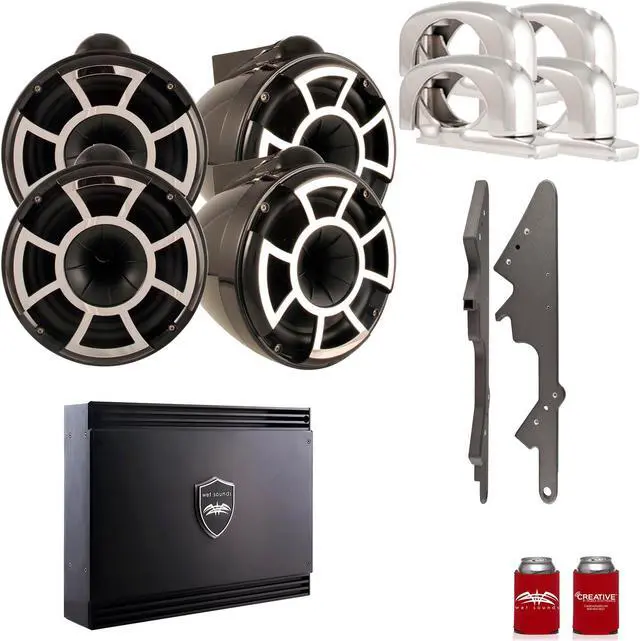 Main image of Wet Sounds For Malibu G3: Two Pairs of REV10B-SC 10" Black Swivel Tower Speakers with G3 Adapters & SDX2 Amplifier