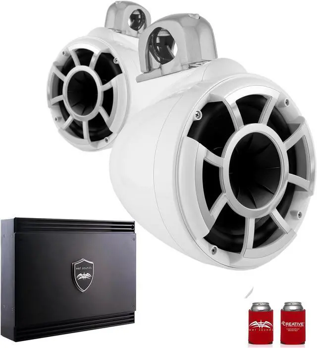 Main image of Wet Sounds REV8W-FC-SA 8" White Tower Speakers with Silver Aluminum Fixed Clamps & SDX2 1250 Watt Amplifier