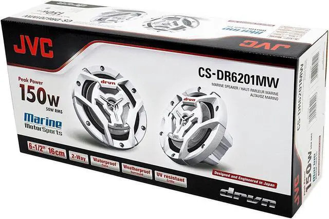 Alt view image 4 of 4 - JVC KS-DR2004D 4-Channel Compact Digital Amplifier 50W RMS x 4 @ 4 ohms with 2 Pairs CS-DR6201MW 6.5" Marine Speakers w/ White Grills for Car, Marine, UTV and Motorcycle