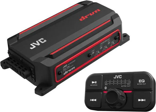 Alt view image 4 of 4 - JVC KS-DR2104DBT Bluetooth 4-Channel Compact Digital Amplifier 50W RMS x 4 @ 4 ohms with 2 Pairs CS-DR6200M 6.5" Marine Speakers w/ Black Grills for Car, Marine, UTV and Motorcycle