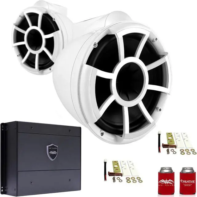 Main image of Wet Sounds REV10W-X 10" White Tower Speakers with X-Mounts & SYN-DX4 800 Watt Amplifier