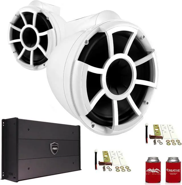 Main image of Wet Sounds REV10W-X 10" White Tower Speakers with X-Mounts & SYN-DX2.3 1200 Watt Amplifier