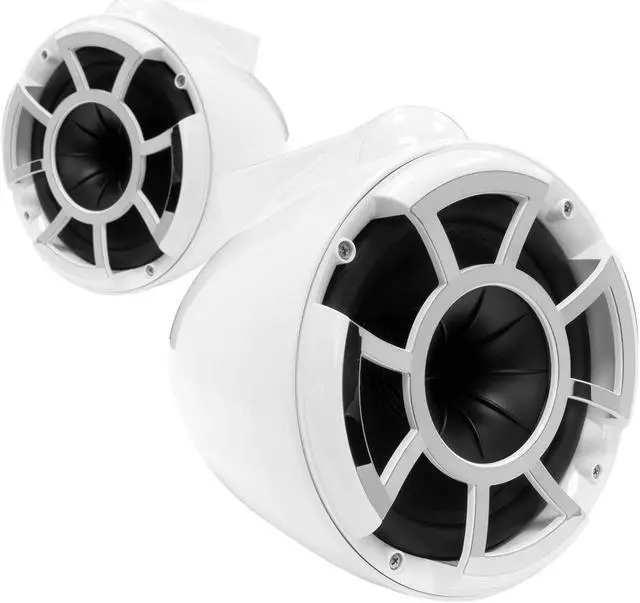 Alt view image 2 of 4 - Wet Sounds REV8W-FMINI 8" White Tower Speakers with Stainless Steel Fixed Mini Clamps & SYN-DX2 750 Watt Amplifier