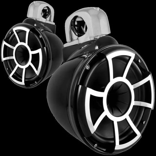 Alt view image 2 of 4 - Wet Sounds REV10B-FC-SA 10" Black Tower Speakers with Silver Aluminum Fixed Clamps & SDX2 1250 Watt Amplifier