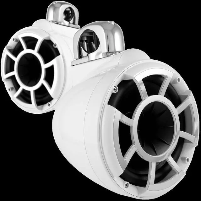 Alt view image 6 of 7 - Wet Sounds REV8W-FC 8" White Tower Speakers with Stainless Steel Fixed Clamps & SYN-DX2.3 1200 Watt Amplifier