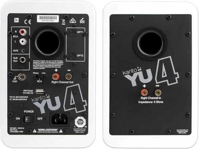 Alt view image 18 of 19 - Kanto YU4 Powered Bookshelf Speakers with Built-In Bluetooth - Pair (Matte White)