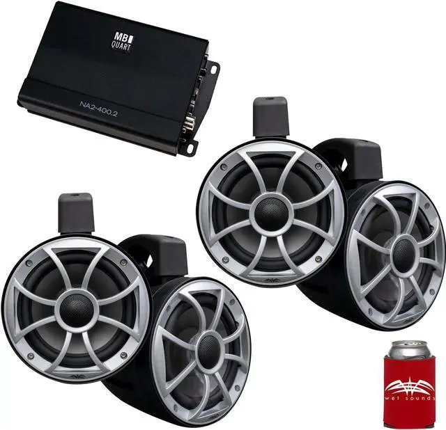 Main image of Wet Sounds - Two Pairs Of Black RECON 6 POD-B 6.5 Inch Tower Speakers & MB Quart NA2-400.2 Amplifier