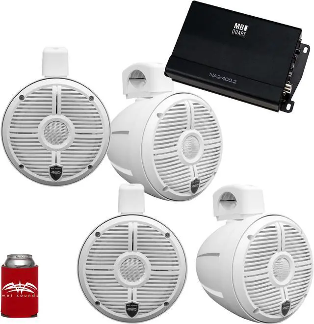 Main image of Wet Sounds - Two Pairs Of White RECON 6 POD-W 6.5 Inch Tower Speakers & MB Quart NA2-400.2 Amplifier