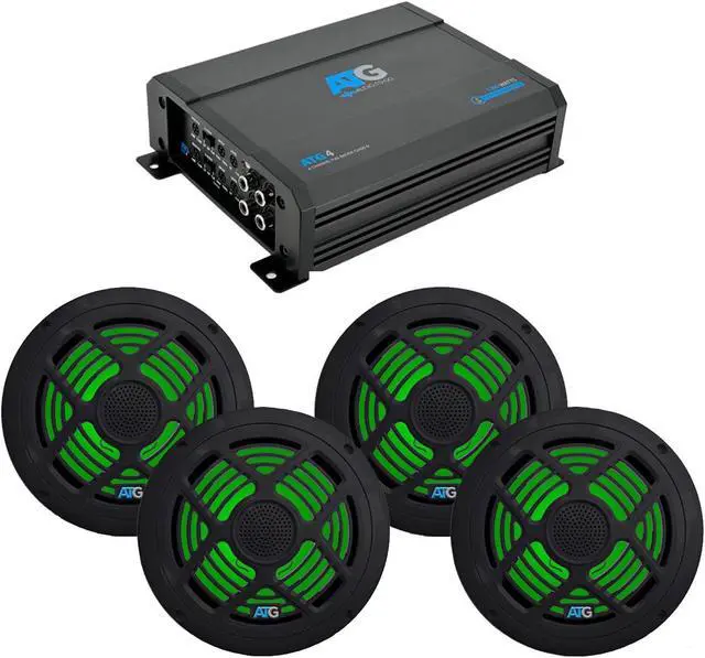 Main image of ATG Marine Audio Bundle - Includes 4 channel amplifier and two pairs of 8" RGB LED Black Speakers
