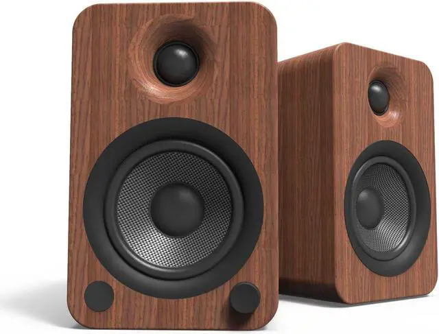 Alt view image 20 of 20 - Kanto YU4 Powered Bookshelf Speakers with Built-In Bluetooth, 1" Silk Dome Tweeter and 4" Kevlar Woofer - Pair (Walnut)