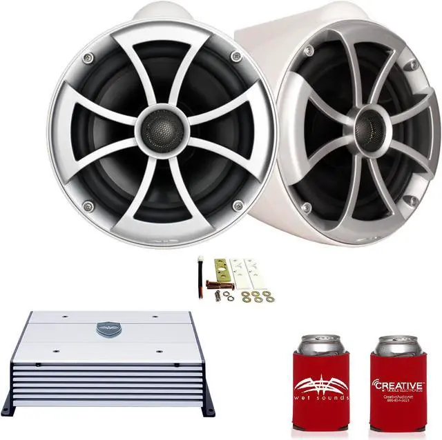 Main image of Wet Sounds ICON8W-X 8" White Tower Speakers with X-Mounts & HTX2 600 Watt Amplifier