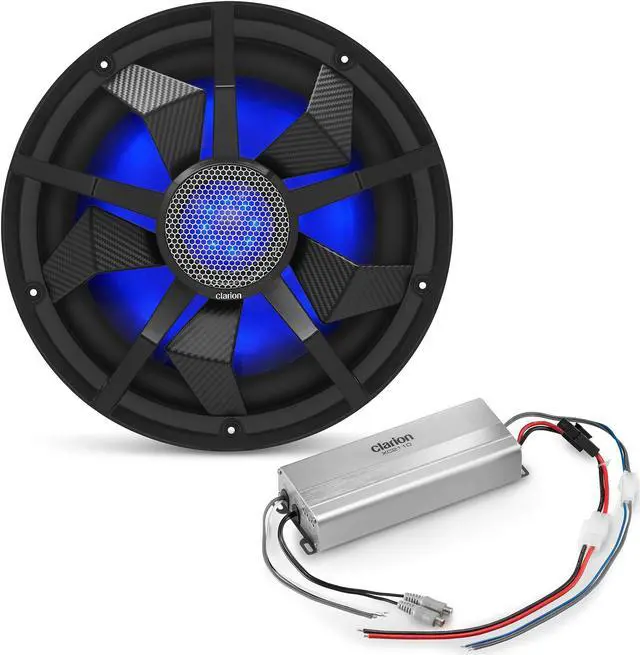 Main image of Clarion Marine Subwoofer Amplifier Bundle - 12" CM3013WL LED Sub Woofer and XC2110 Amplifier
