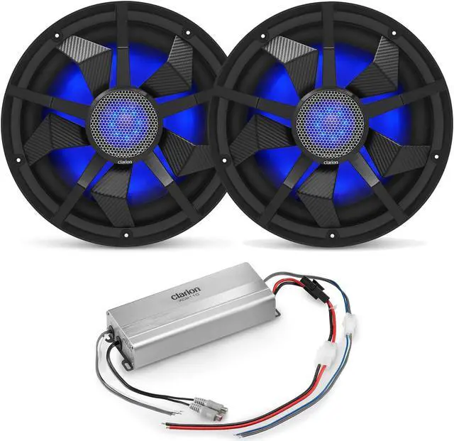 Main image of Clarion Marine Subwoofer Amplifier Bundle - Two 12" CM3013WL LED Sub Woofers and XC2110 Amplifier