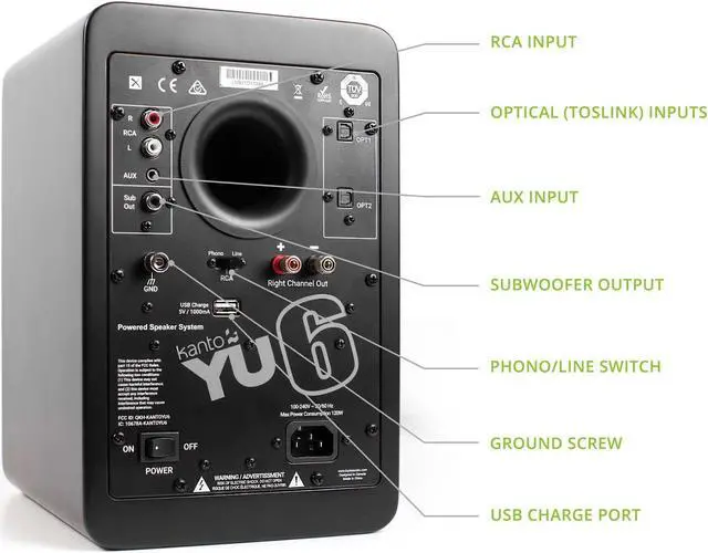 Alt view image 13 of 13 - Kanto YU6 Powered Bookshelf Speakers with Built-In Bluetooth - Pair (Matte Black)