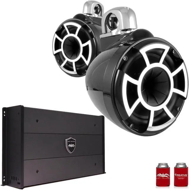 Main image of Wet Sounds REV8W-FC 8" White Tower Speakers with Stainless Steel Fixed Clamps & SYN-DX2.3 1200 Watt Amplifier