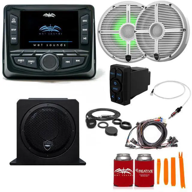Main image of Wet Sounds Ultimate Golf Cart Audio Bundle, Radio, 2-RGB White Grill 6.5" Speakers, 10" powered sub, Wiring Kit