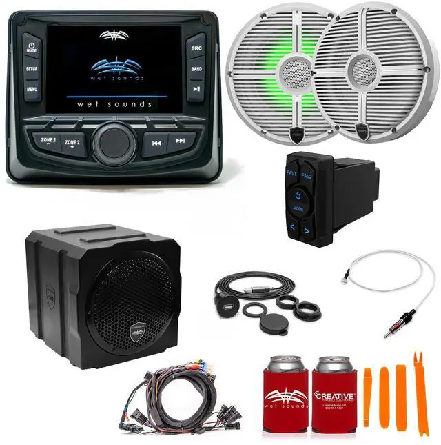 Main image of Wet Sounds Ultimate Golf Cart Audio Bundle, Radio, 2-RGB White Grill 6.5" Speakers, 8" powered sub, Wiring Kit