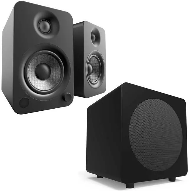 Main image of Kanto YU4MB YU4 Matte Black Powered Speakers (Pair) with Kanto SUB8MB 8" 250W Powered Subwoofer - Matte Black